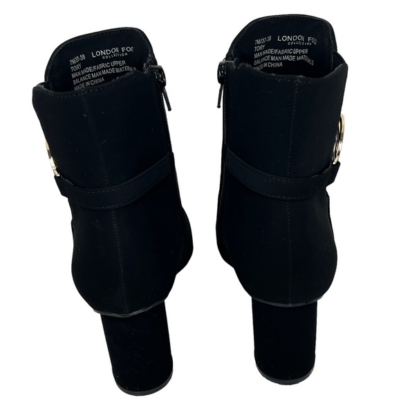 LONDON FOG TORI Black Winter Block Heeled Zip Ankle Boots Size 7 - Picture 7 of 14